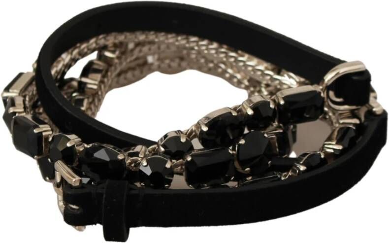 Dolce & Gabbana Zwart Kristallen Leren Riem Black Dames
