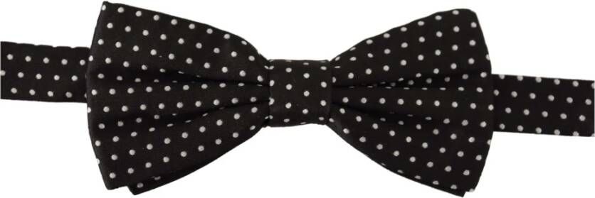 Dolce & Gabbana Zwart Witte Polka Dot Zijden Halsstrik Black Unisex