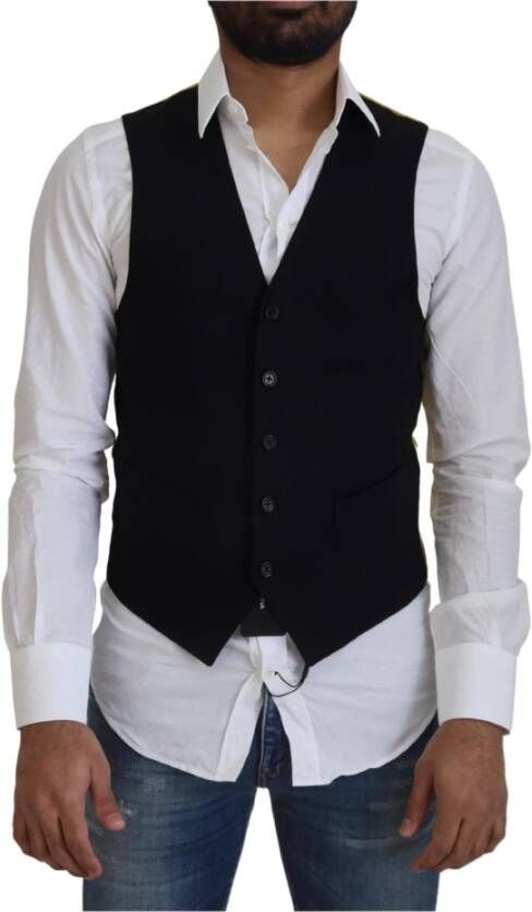 Dolce & Gabbana Zwart Wol Stretch Gilet Formeel Vest Zwart Heren