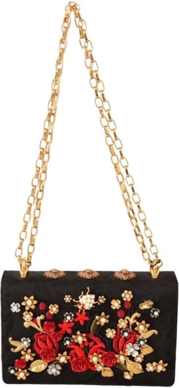 Dolce & Gabbana Zwarte bloemen kristal rozen brokaat dg meisjes schoudertas Zwart Dames