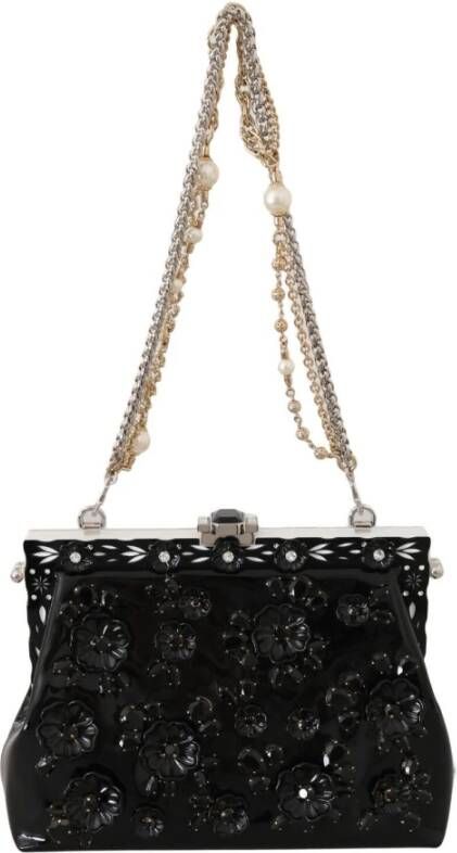 Dolce & Gabbana Zwarte bloemen kristallen rubberen Vanda schoudertas Black Dames
