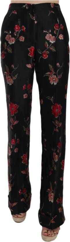 Dolce & Gabbana Floral Print Black Boot Cut Trouser Pants Zwart Dames