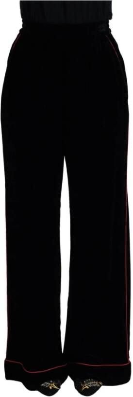 Dolce & Gabbana Zwarte broek met hoge taille en roze strepen Zwart Dames