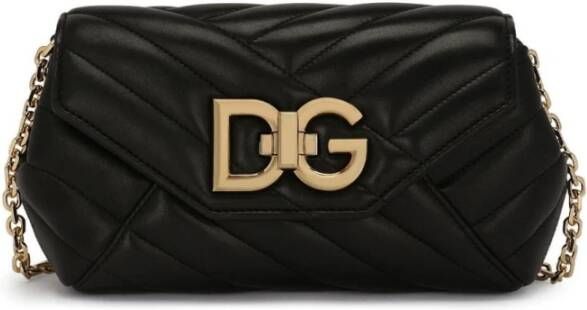 Dolce & Gabbana Zwarte Gewatteerde Schoudertas met Logo Draaisluiting Black Dames