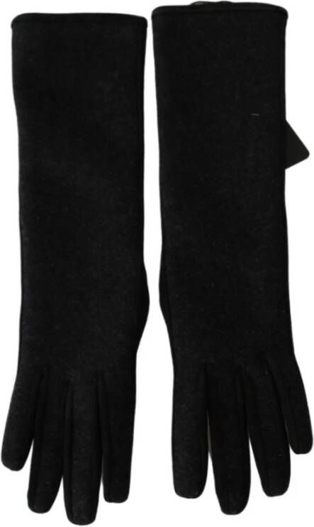 Dolce & Gabbana Zwarte Grijze Mid Arm Lengte Wol Handschoenen Zwart Dames