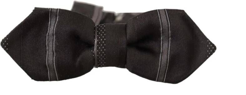 Dolce & Gabbana Zwarte Grijze Lijn Stippen Verstelbare Hals Papillon Stropdas Black Heren