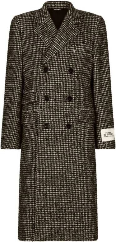 Dolce & Gabbana Zwarte Houndstooth Wollen Jas Black Heren