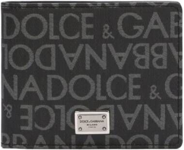 Dolce & Gabbana Zwarte Jacquard Bifold Portemonnee met Zilveren Logo Zwart Heren