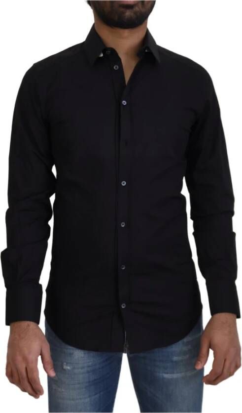 Dolce & Gabbana Zwarte Katoenen Slim Fit Formele Jurk Shirt Black Heren