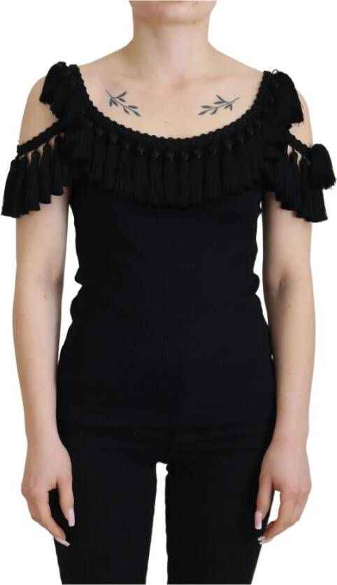 Dolce & Gabbana Zwarte Mouwloze Zijden Jurk met Logo Details Black Dames
