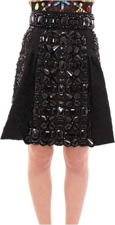 Dolce & Gabbana Zwarte Kristallen Handgemaakte Boven de Knie Rok Zwart Dames