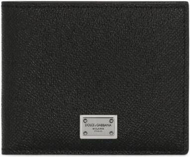 Dolce & Gabbana Zwarte Leren Bi-Fold Portemonnee met Logo Plaque Zwart Heren