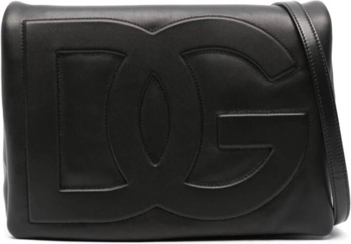 Dolce & Gabbana Zwarte Leren Clutch Tas met Verstelbare Schouderband Black Dames