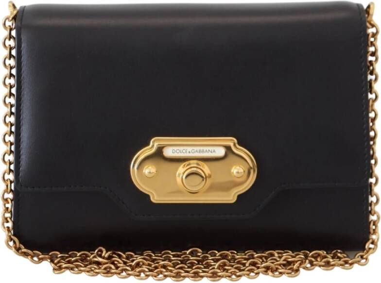Dolce & Gabbana Zwarte Leren Crossbody Tas met Gouden Metalen Details Black Dames