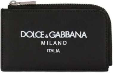 Dolce & Gabbana Zwarte leren portemonnee met logo print en ritssluiting Zwart Heren