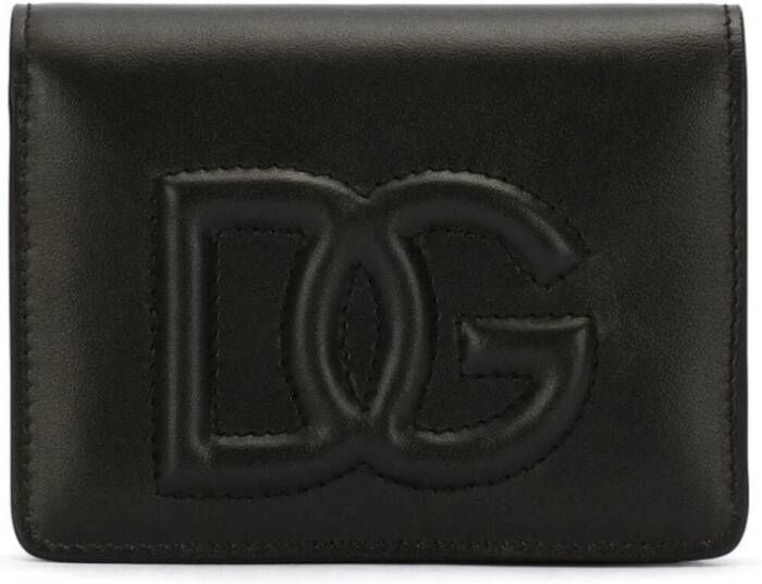 Dolce & Gabbana Zwarte leren portemonnee met logo reliëf Zwart Dames