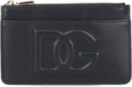 Dolce & Gabbana Zwarte Leren Portemonnee met Ritssluiting en Logo Detail Zwart Dames