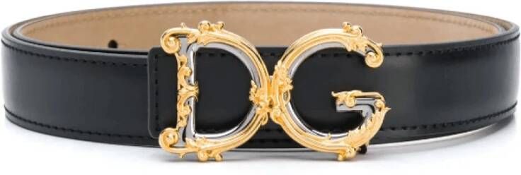 Dolce & Gabbana Zwarte leren riem met gouden logogesp Zwart Dames