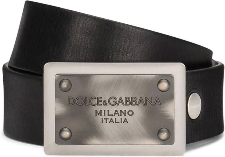 Dolce & Gabbana Zwarte Leren Riemen met Dolce&Gabbana Logo Plaat Black Heren