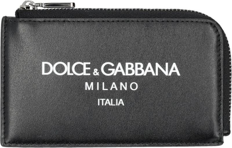 Dolce & Gabbana Zwarte Leren Rits Portemonnee Aw23 Black Heren