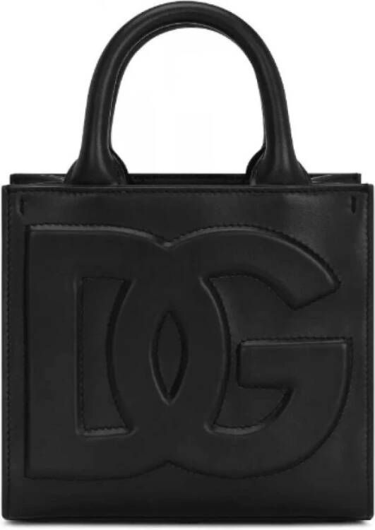 Dolce & Gabbana Zwarte leren tote tas met reliëf logo Zwart Dames