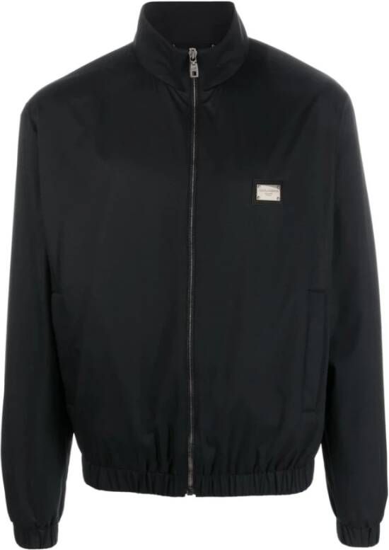 Dolce & Gabbana Zwarte lichtgewicht nylon jas met hoge kraag Zwart Heren