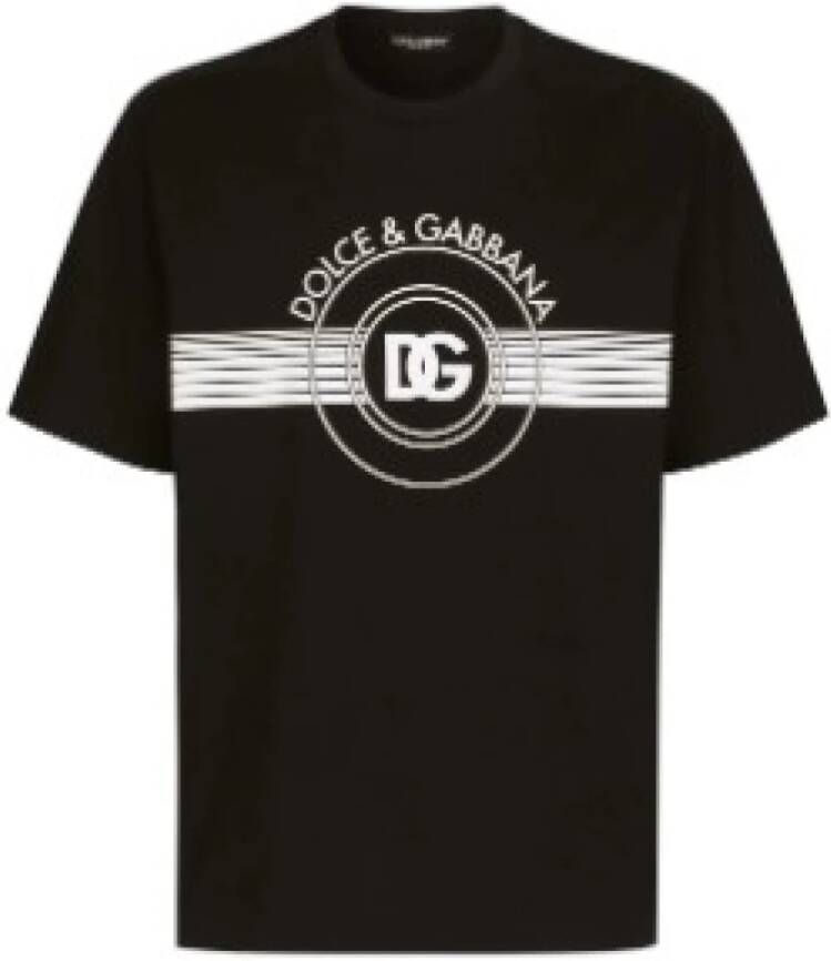 Dolce & Gabbana Zwarte Logo Print Katoenen T-shirts en Polos Zwart Heren