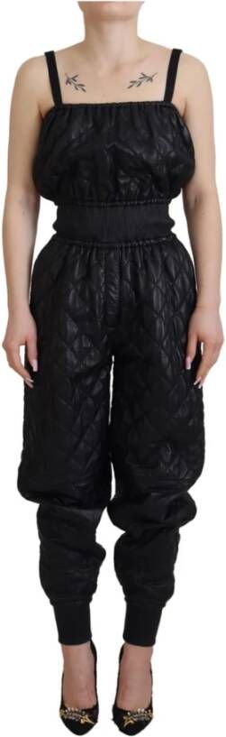 Dolce & Gabbana Zwart Leren Gewatteerde Jumpsuit Jurk Black Dames