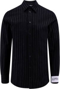 Dolce & Gabbana Zwarte Pinstripe Stretch Wol Overhemd Zwart Heren