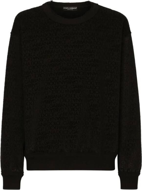 Dolce & Gabbana Sweatshirt met Flocked Logo in Katoenen French Terry Black Heren
