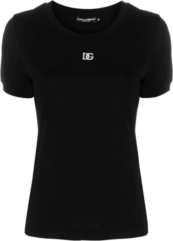 Dolce & Gabbana Zwarte T-shirts en Polos met Kristallen Versiering Zwart Dames
