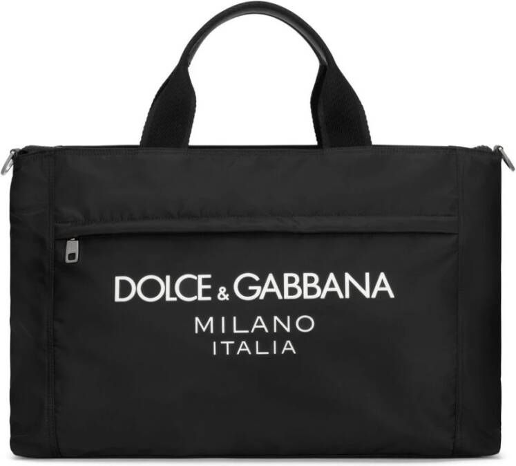Dolce & Gabbana Zwarte technische stoffen tas met leren afwerking en logo print Black Heren