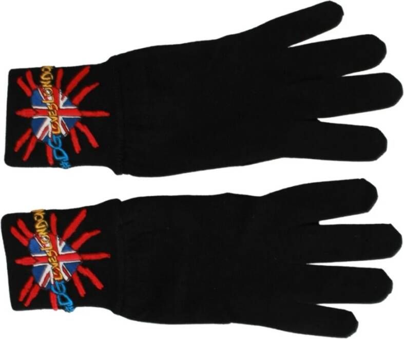 Dolce & Gabbana Zwarte Unisex Wol Handschoenen met Logo Borduursel Black Heren