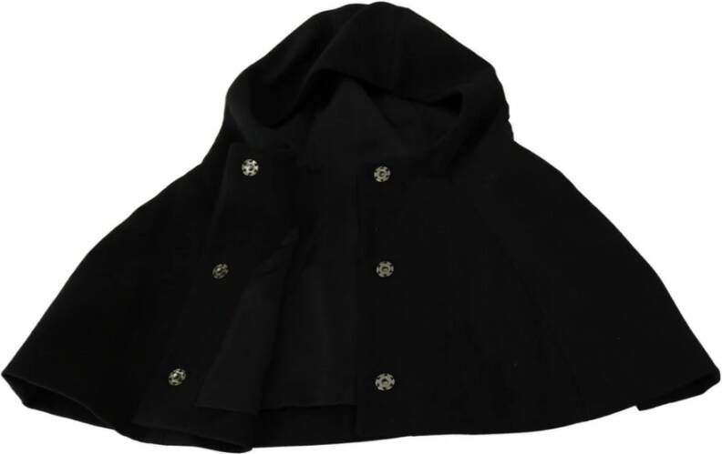 Dolce & Gabbana Zwarte Wol Hooded Sjaal Wrap Black Dames