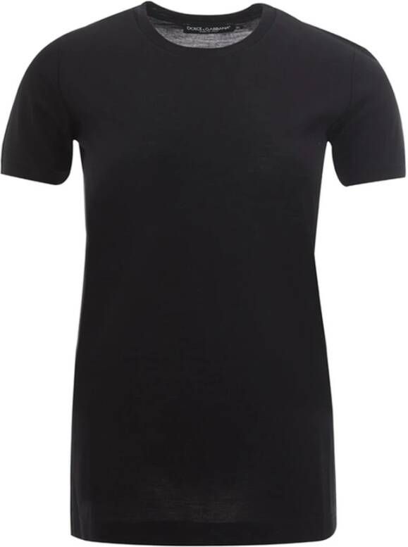 Dolce & Gabbana Zwarte Wollen T-Shirt Korte Mouwen Zwart Dames
