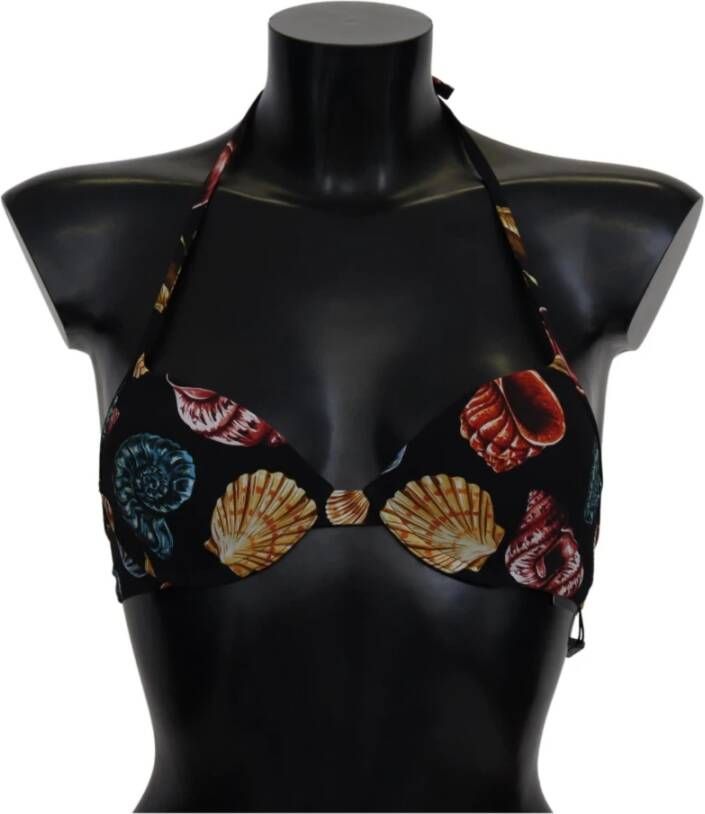 Dolce & Gabbana Zwarte zeeschelpen print halter zwemkleding bikini tops Zwart Dames
