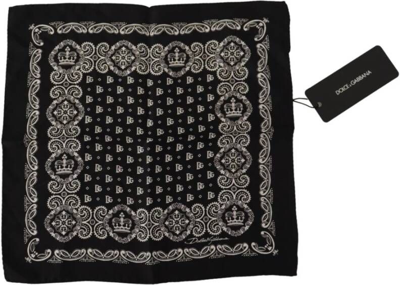 Dolce & Gabbana Zwarte Zijden Sjaal met Koninklijke Kroonprint Zwart Heren