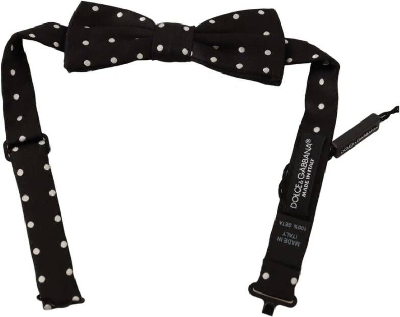 Dolce & Gabbana Black White Polka Dot Silk Adjustable Neck Papillon Bow Tie Zwart Unisex