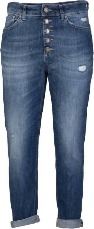 Dondup Koons Cropped Jeans Versleten Ruimvallende Denim Blue Dames