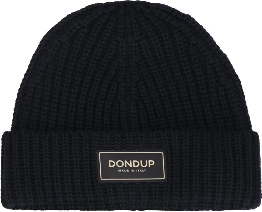 Dondup Gebreide wollen muts met stoffen logo Blue Heren