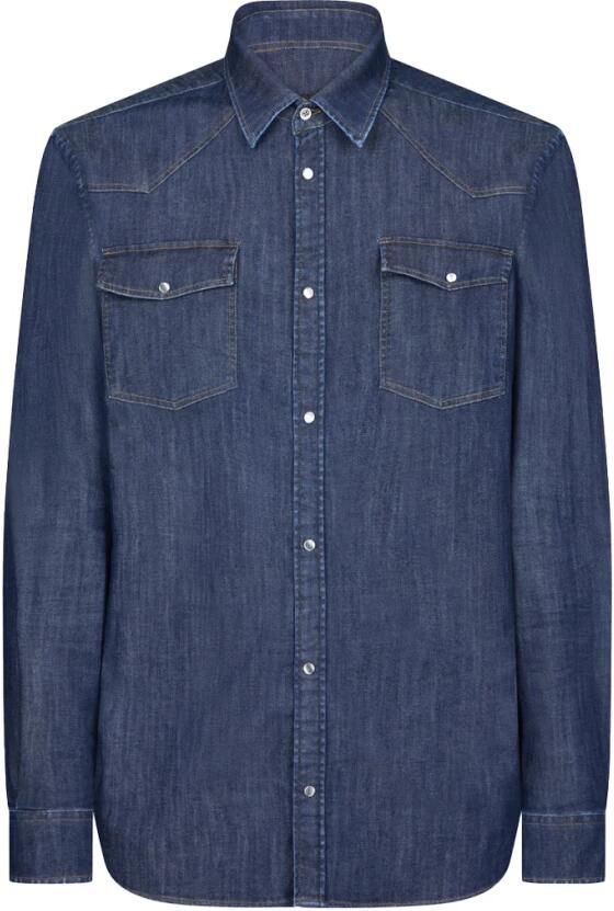 Dondup Slim Fit Western Shirt in Blauw Denim Blue Heren