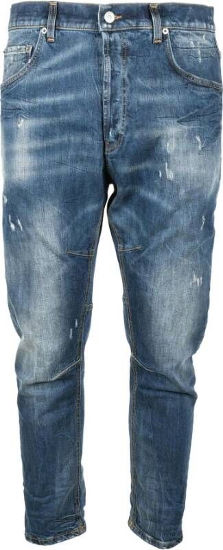 Dondup Groene Gestikte Denim Jeans met Artistieke Details Blue Heren