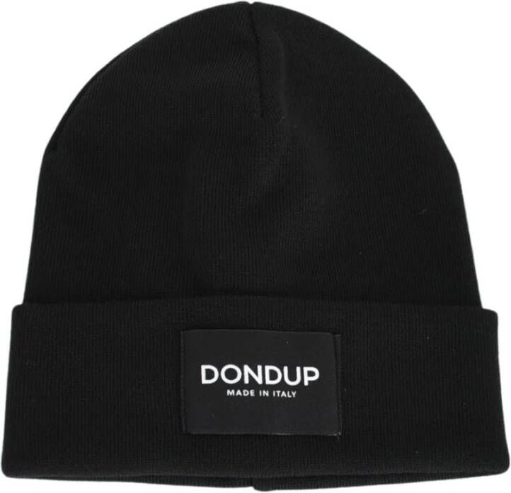 Dondup Geribbelde wollen beanie met logo Zwart Unisex