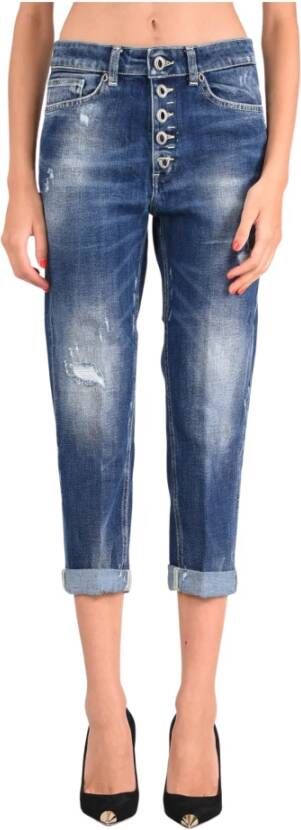 Dondup Cropped Boyfriend Jeans met juweelknopen Blue Dames