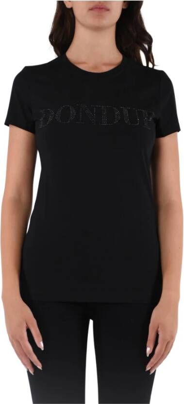 Dondup Katoenen Jersey T-Shirt met Strass Logo Zwart Dames