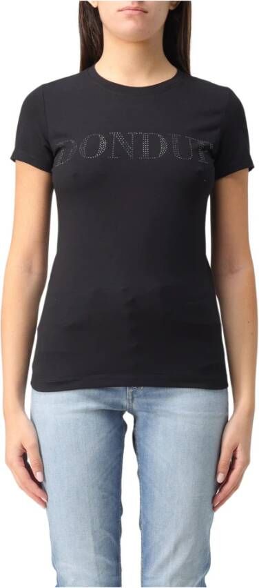 Dondup Katoenen Jersey T-Shirt met Strass Logo Black Dames