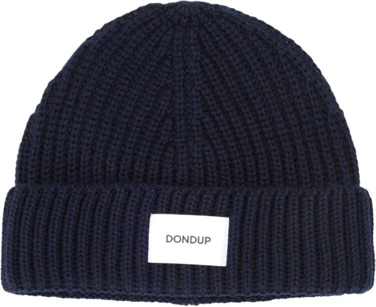 Dondup Geribbelde wollen beanie met logo Blauw Unisex