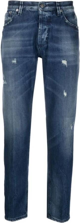 Dondup Distressed-Finish Straight-Leg Jeans Blue Heren