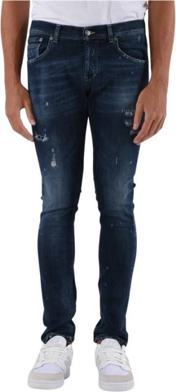 Dondup Skinny Fit Gewassen Jeans met Metalen Logo Blauw Heren