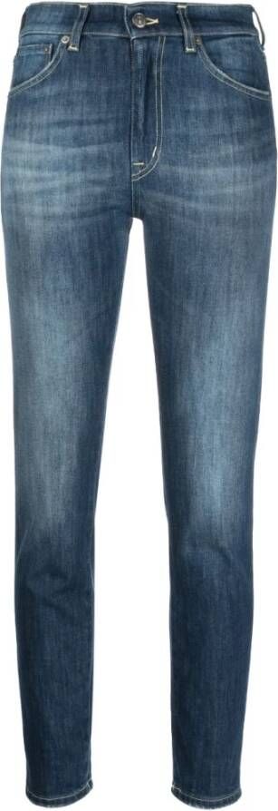 Dondup Dames 5-Pocket Jeans. Slim Fit NorHeren Taille en Zoom. Gemaakt in Italië. Blue Dames